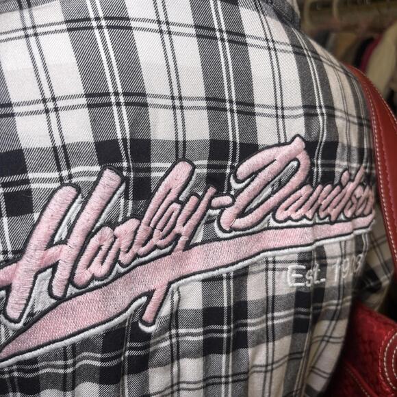 harley davidson vintage embroidered plaid flannel - Picture 3 of 6
